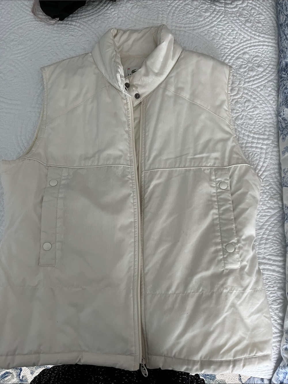 Lacoste Off-White Quilted Sleeveless Puffer Vest